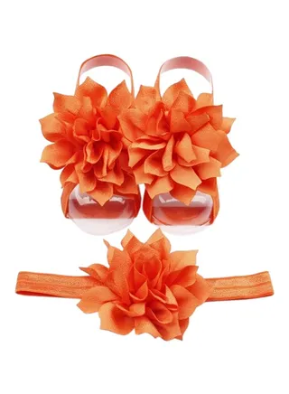 Flower Decor Barefoot Sandals With Headband Orange 