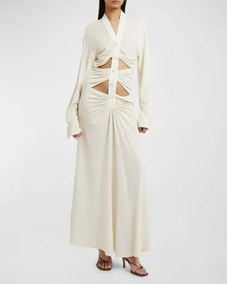 Ruched Cutout Button-Down Jersey Dress