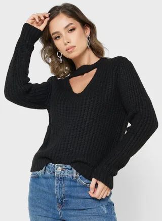 Cut Out Detail Knitted Sweater 