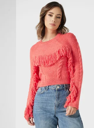 Fringe Detail Knitted Sweater