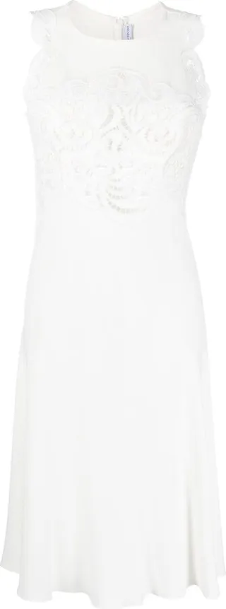 Sheer-Lace Sleeveless Midi Dress