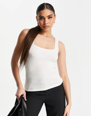 ASOS DESIGN tank with square neck and bust seam in white