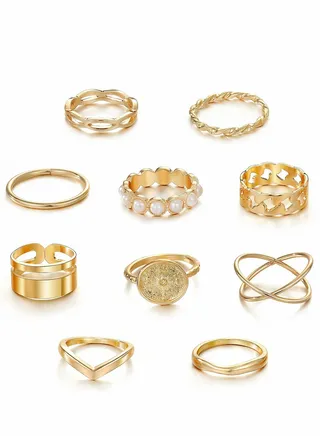 Rings for Woman Teen Girl Jewelry Trendy Smiley Face Flower Heart Butterfly Alloy Rings Stackable Rings Ring Set Full Finger Rings for Women Girls 10 Pcs 