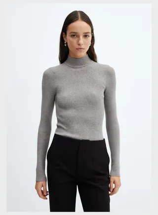 High Neck Ribbed Sweater 