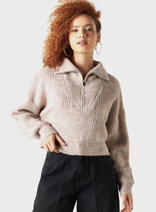 Zip Neck Knitted Sweater