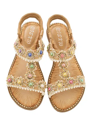 Open Teo Elastic Band Sandals Beige 