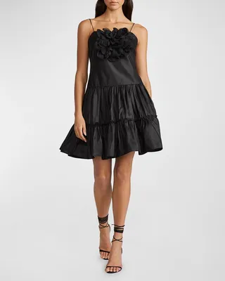 Floral Applique Tiered Mini Dress