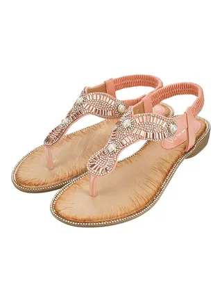 T-strap Elastic Band Sandals Pink 