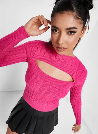 Cutout Front Cable Knit Sweater