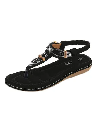 T-strap Elastic Band Sandals Black 