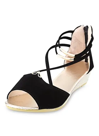 Cross Strap Peep Toe Sandal Black 