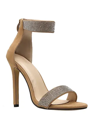 Rhinestone Studded Stiletto Dress Sandals Beige 