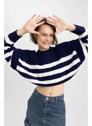 Woman Regular Fit Crew Neck Long Sleeve Tricot Pullover 