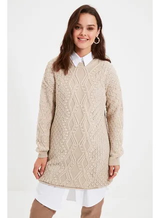 Cream Openwork Knitwear Sweater TCTAW22AK0089 