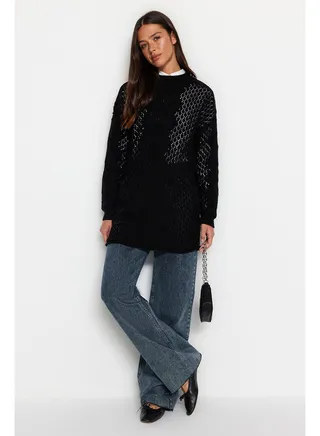 Black Openwork Knitwear Sweater TCTAW22AK0089 