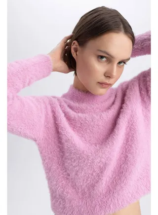 Woman Regular Fit Mock Neck Long Sleeve Tricot Pullover 
