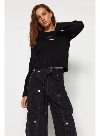 X Sagaza Studio Black Window/Cut Out Padded Jumper TCLAW24KZ00000 