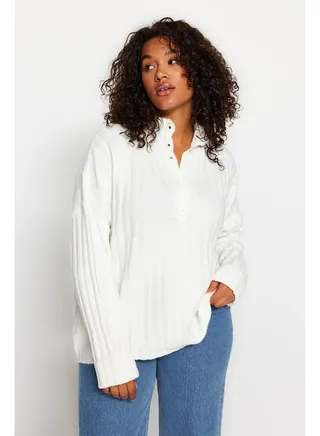 Ecru Knitwear Cardigan with Button Closure TBBAW24AN00045 