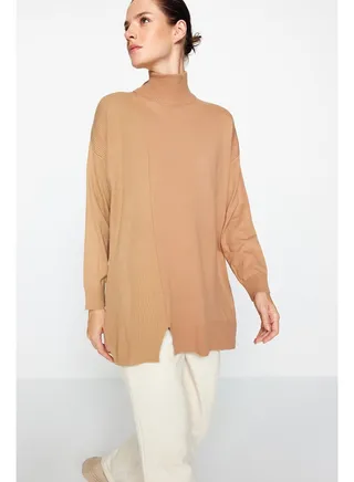 Beige Color Block Knitwear Sweater TCTAW24AK00141 