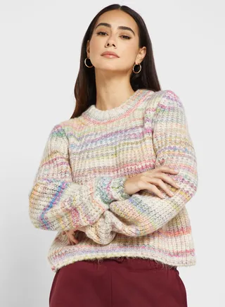 Puff Sleeve Printed Sweater 