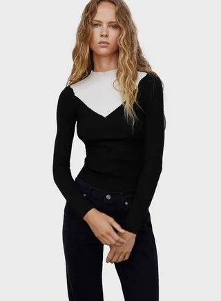 High Neck Color Block Sweater 