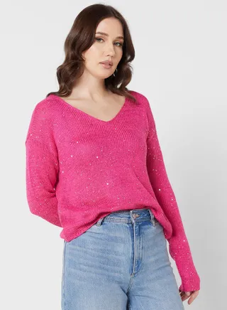 V-Neck Shimmer Sweater