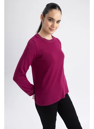 Woman Regular Fit Crew Neck Long Sleeve Tricot Pullover 