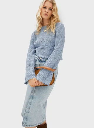 Openwork Flared Sleeve Sweater 
