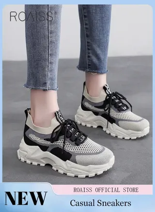 Colorblock Running Shoes for Women Sneakers Breathable Mesh Surface Trainers Casual Jogging Walking INS Trendy Casual Lightweight Comfy  for Young Ladies Students Teenagers All Seasons Wearable 