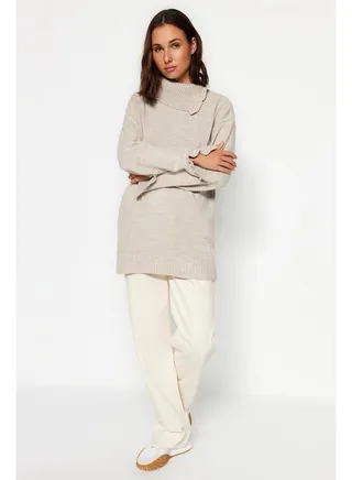 Beige Pearl Detailed Knitwear Sweater TCTAW24AK00104 