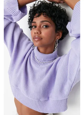 Lilac Super Crop Basic Knitwear Sweater TWOAW21KZ0163 
