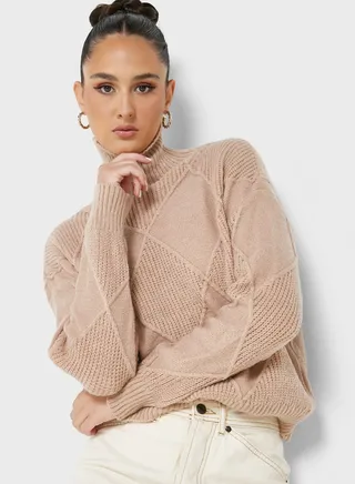 High Neck Patterned Sweater