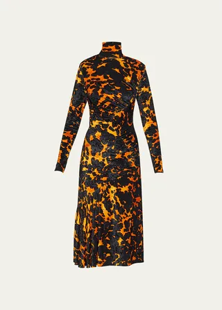 Henalis Tortoise Ruched Velvet Midi Dress
