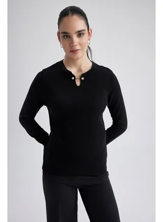 Woman Regular Fit Crew Neck Long Sleeve Tricot Pullover 