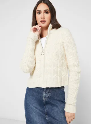 Zip Through Knitted Cardigan 
