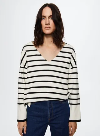 Striped V-Neck Sweater 
