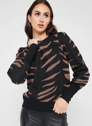 Round Neck Printed Sweater 