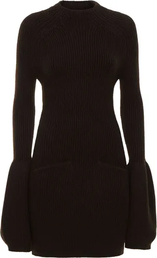 Wool blend rib knit mini dress
