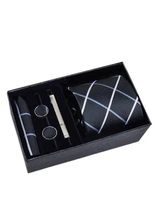5 Pcs Men's Tie Square Scarf Cufflinks Tie Clip Business Men's Trendy Suit 