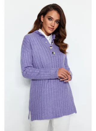 Lilac Collar and Buttons, Corduroy Knitwear Sweater TCTAW23AK00035 