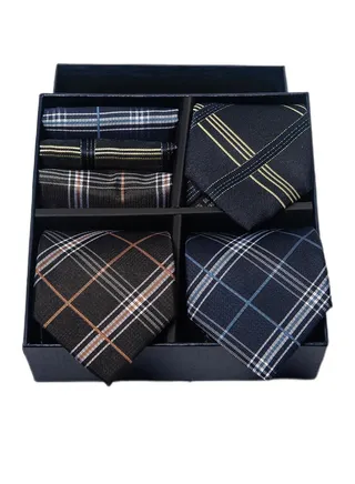 6pcs men's gift box set 3 ties 3 chest scarves fashion business tie square scarf set 
