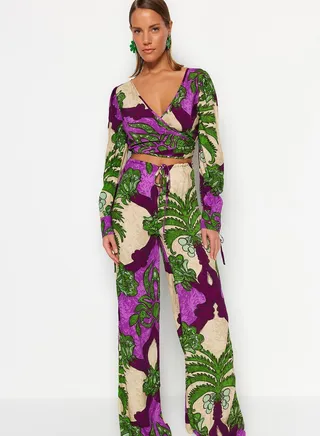 Printed Wrap Top & Pants Set