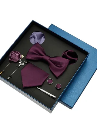 8 Pcs Men's tie pocket square cufflinks bow tie brooch set men's gift box set 