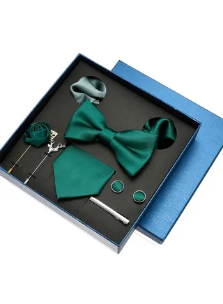 8 Pcs Men's tie pocket square cufflinks bow tie brooch set men's gift box set 