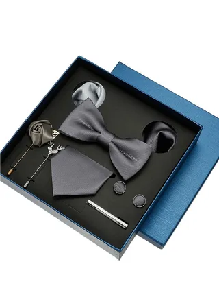 8 Pcs Men's tie pocket square cufflinks bow tie brooch set men's gift box set 