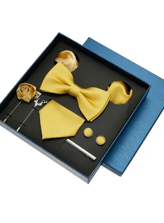 8 Pcs Men's tie pocket square cufflinks bow tie brooch set men's gift box set 