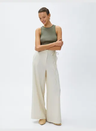 Linen Mix Wide Leg Trousers