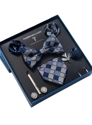 8pcs tie set bow tie men's accessories brooch brooch cufflinks formal suit accessories set 