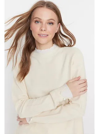 Stone Sleeves and Pearl Detailed Knitwear Sweater TCTAW23AK00027 