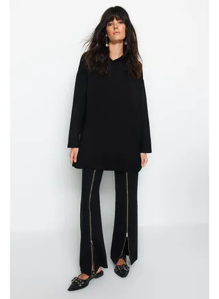 Black Relaxed-Cut Sailor Collar Knitwear Sweater TCTAW24AK00145 